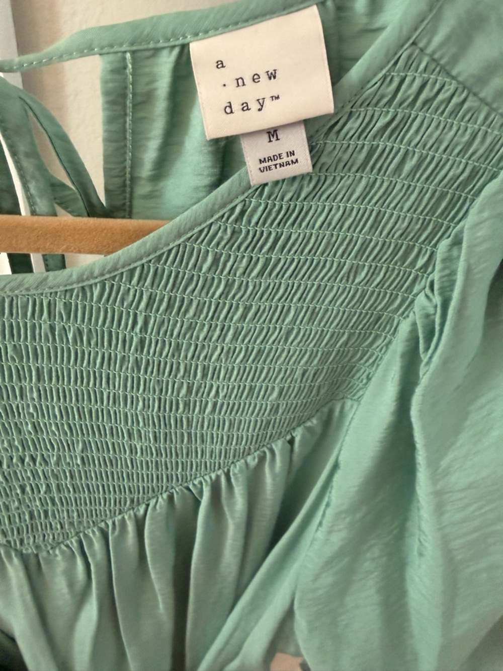 a new day Mint Sage Long Sleeve Smocked Yoke Dress - Picture 2 of 4